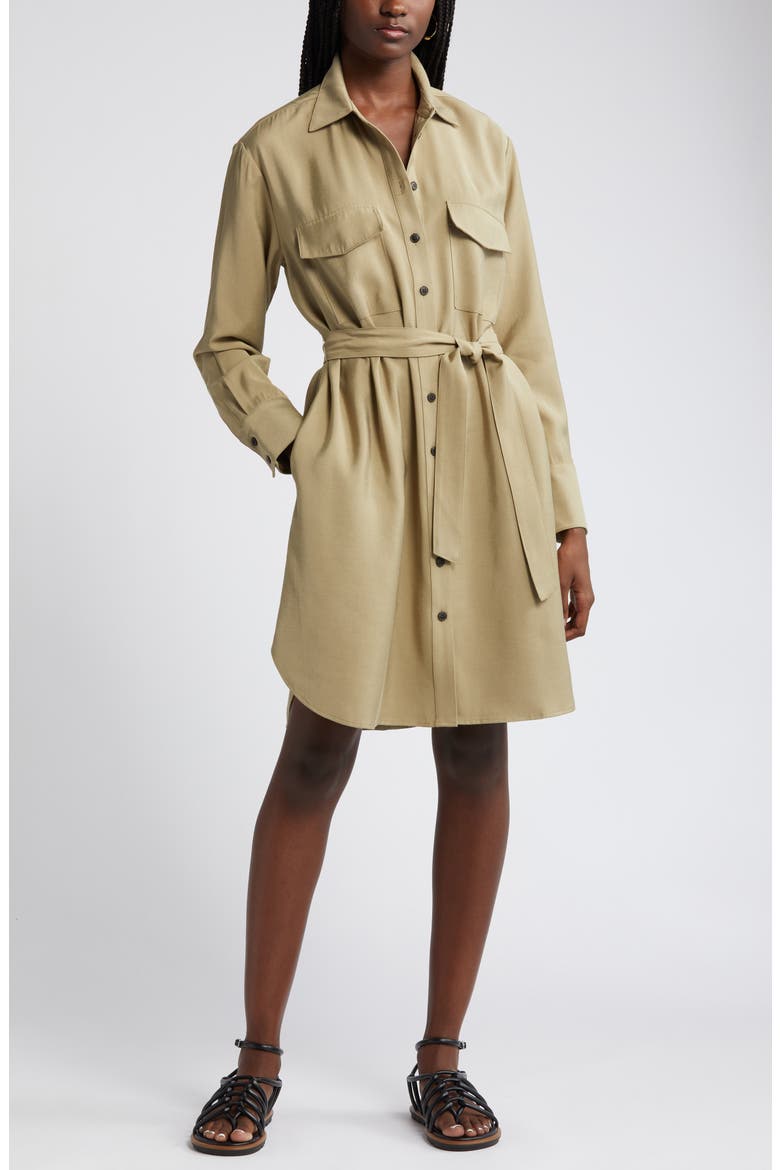 Long Sleeve Belted Shirtdress, Main, color, OLIVE