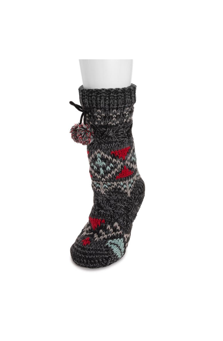 MUK LUKS Chunky Fairisle Cabin Sock, Main, color, Black