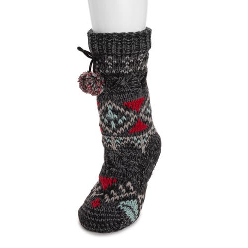 Muk Luks Chunky Fairisle Cabin Sock In Black