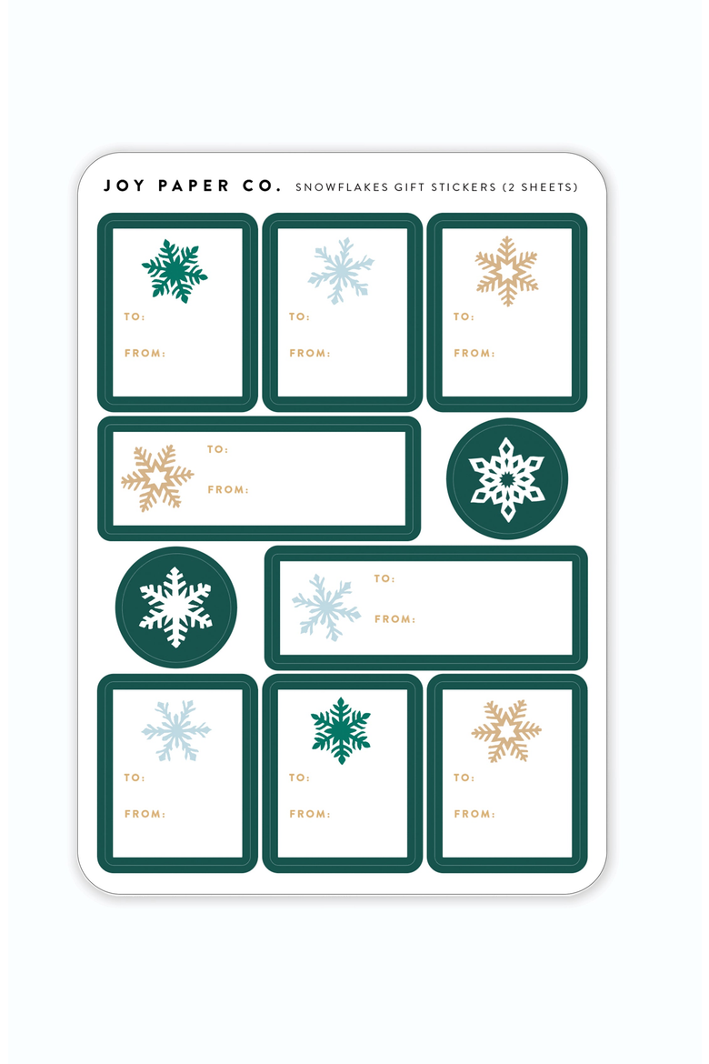 Snowflakes Gift Sticker Sheets, Main, color, Green / Gold / Light Blue