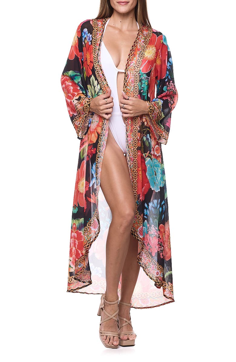 RANEES Floral Duster, Main, color, Black