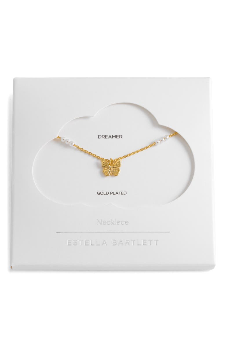 Estella Bartlett Butterfly & Faux Pearl Necklace, Alternate, color, Gold