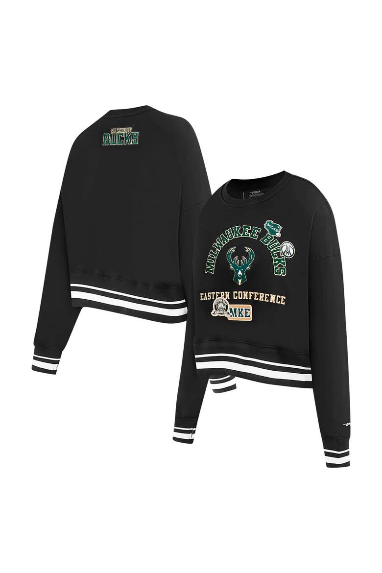 Women's Pro Standard Black Milwaukee Bucks Area Code Cropped Pullover Sweatshirt, Main, color, Black