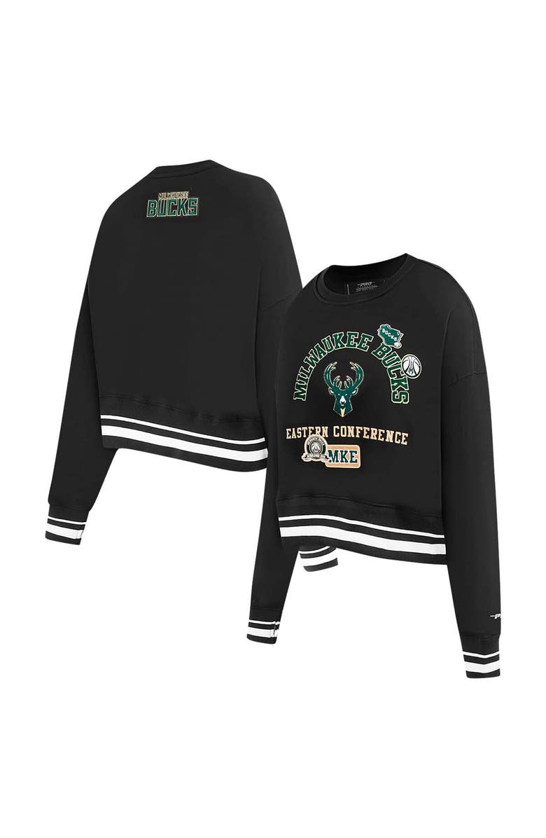 PRO STANDARD Women's Pro Standard Black Milwaukee Bucks Area Code Cropped Pullover Sweatshirt, Main, color, Black