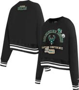 PRO STANDARD Women's Pro Standard Black Milwaukee Bucks Area Code Cropped Pullover Sweatshirt