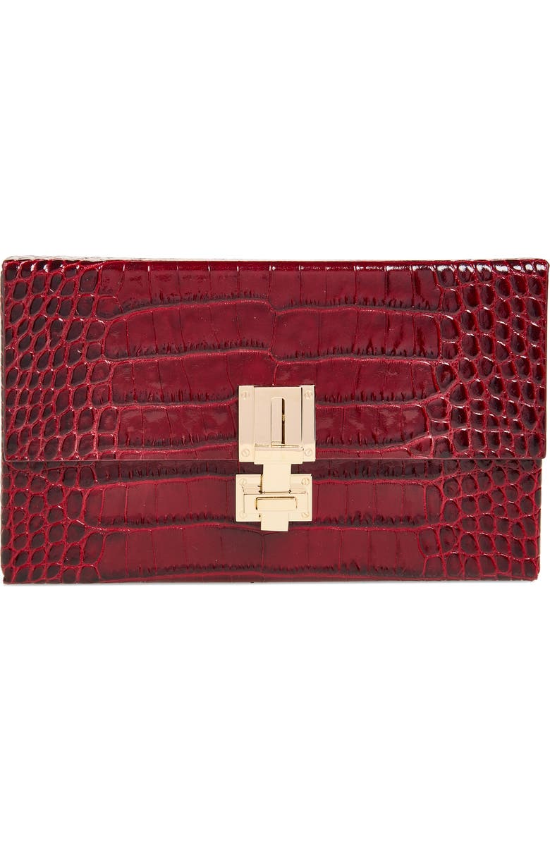 TOM FORD T Latch East/West Croc Embossed Leather Clutch, Main, color, Ruby Red