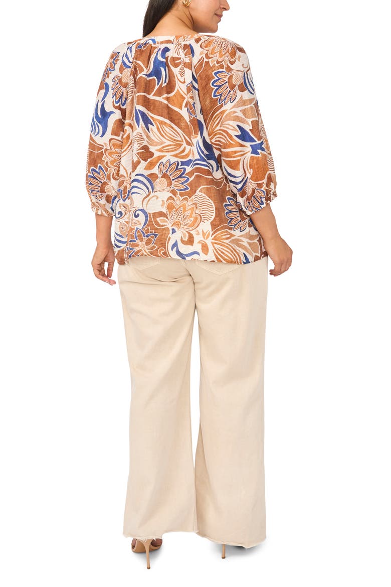 Floral Raglan Balloon Sleeve Button-Up Top, Alternate, color, BONE WHITE