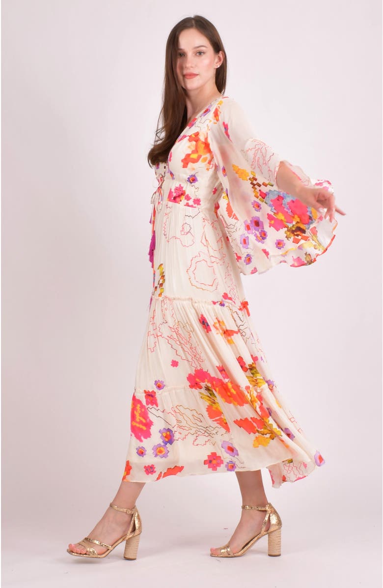 RAAS Grasie Floral Ruffle Chiffon Maxi Dress, Alternate, color, Off-White