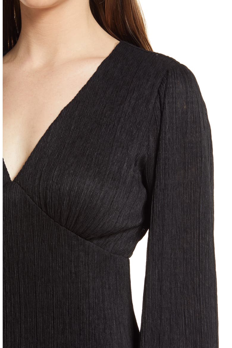Plissé Empire Waist Midi Dress, Alternate, color, BLACK