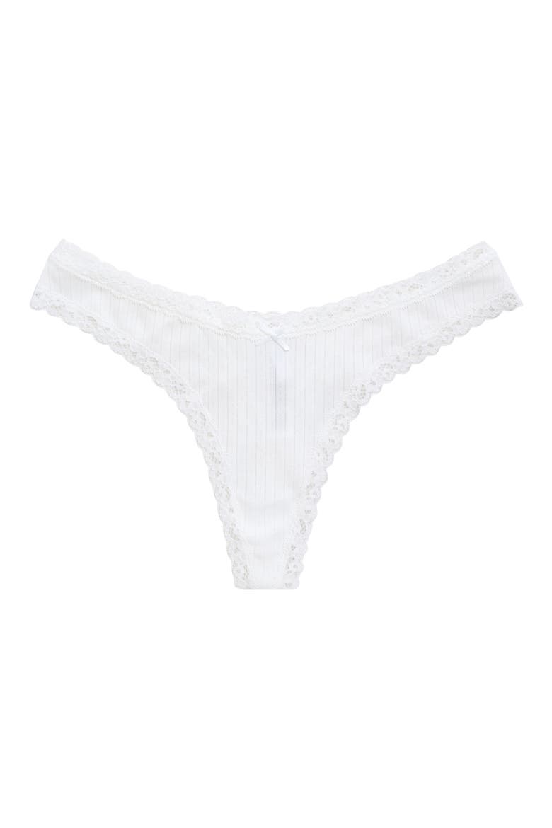 Lightweight Stretch Cotton Pointelle Thong, Alternate, color, SNOW