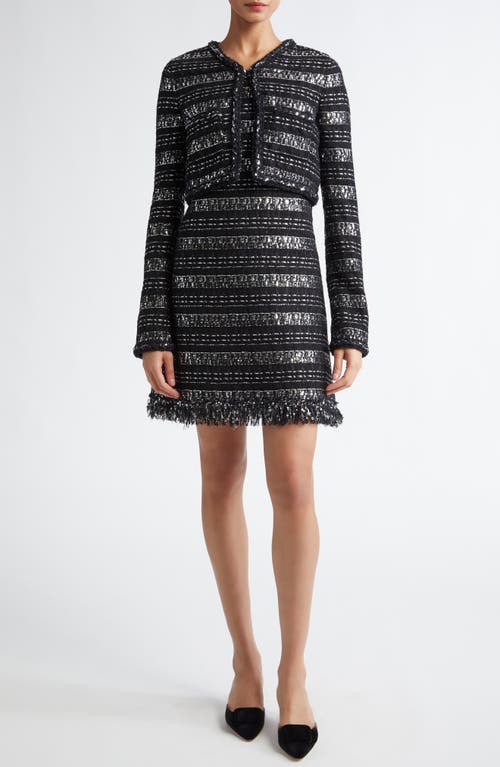 Giambattista Valli Sequin & Metallic Tweed Crop Jacket In Black/silver