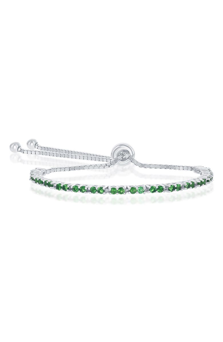 SIMONA Sterling Silver Green CZ Bolo Bracelet, Main, color, 