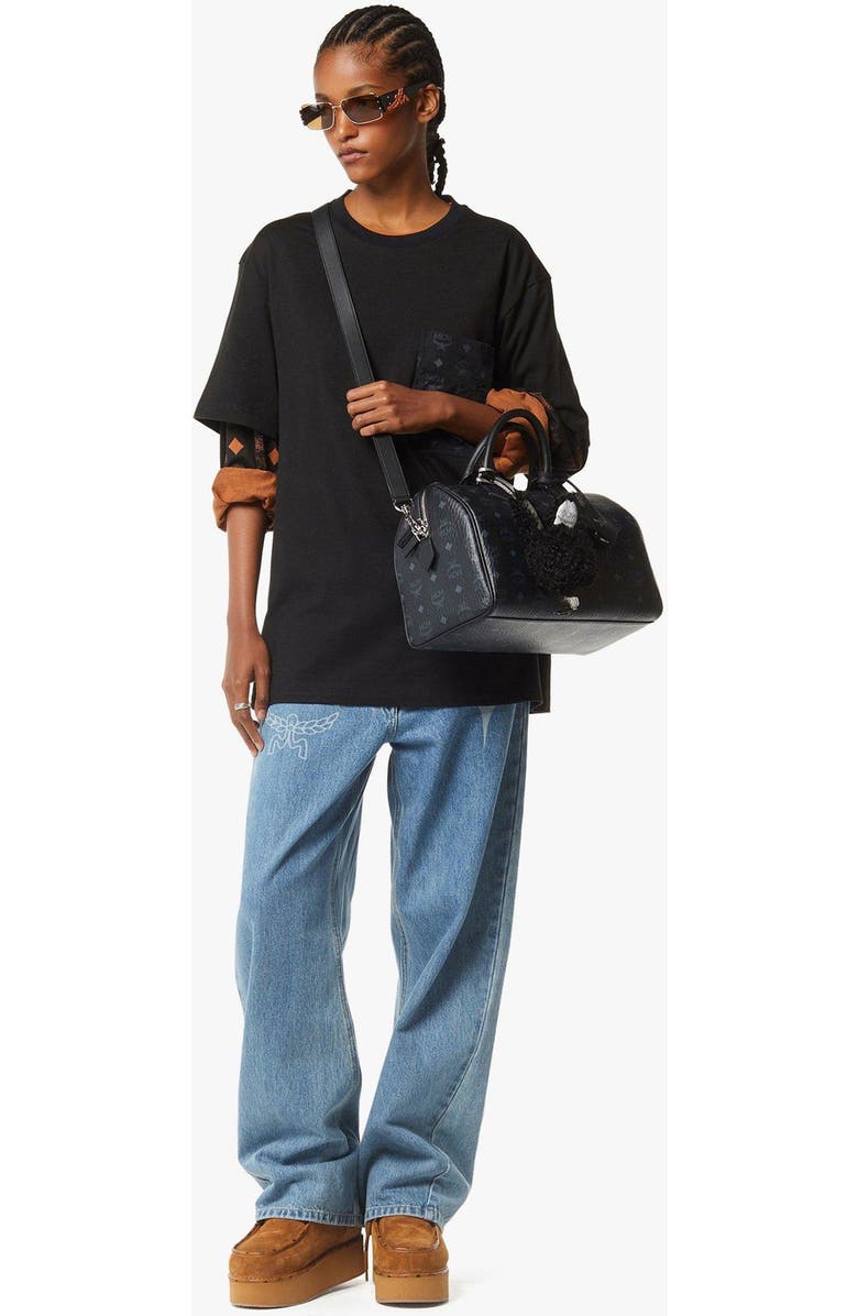 MCM Medium Ella Boston Bag in Visetos, Alternate, color, Black