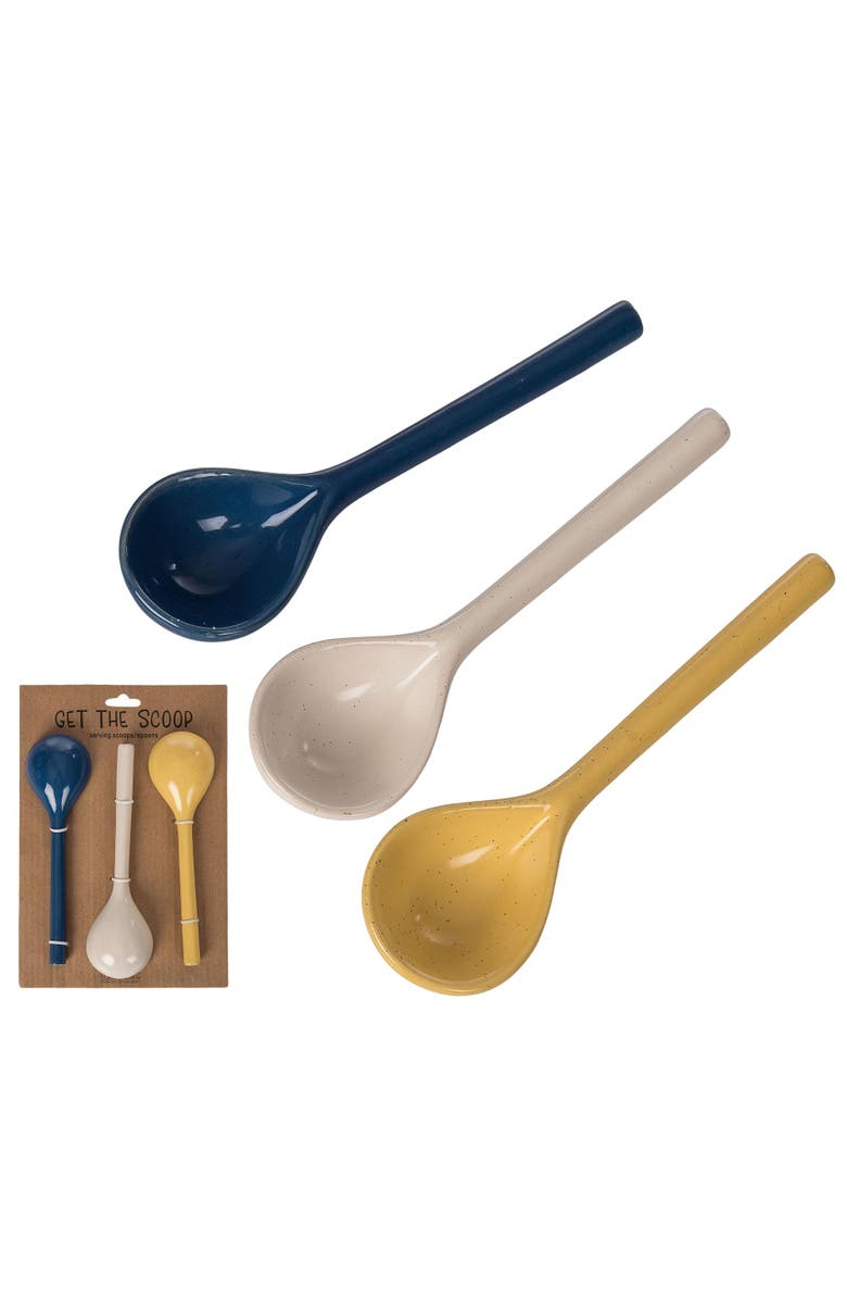 Transpac Ceramic Citrus Indigo Spoons Set of 3 Colorful Home Decor for Spring Kitchen and Dining, Main, color, Multicolored