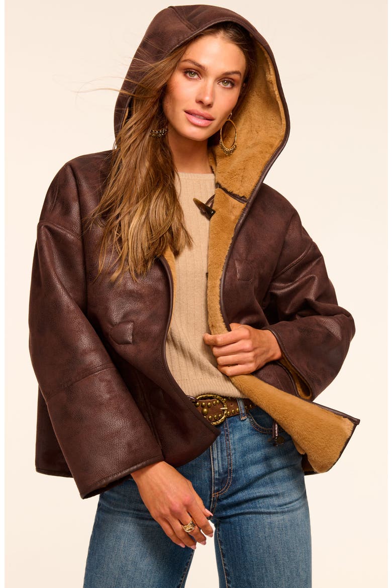 Lucy Reversible Faux Shearling Hooded Jacket, Alternate, color, CAMEL