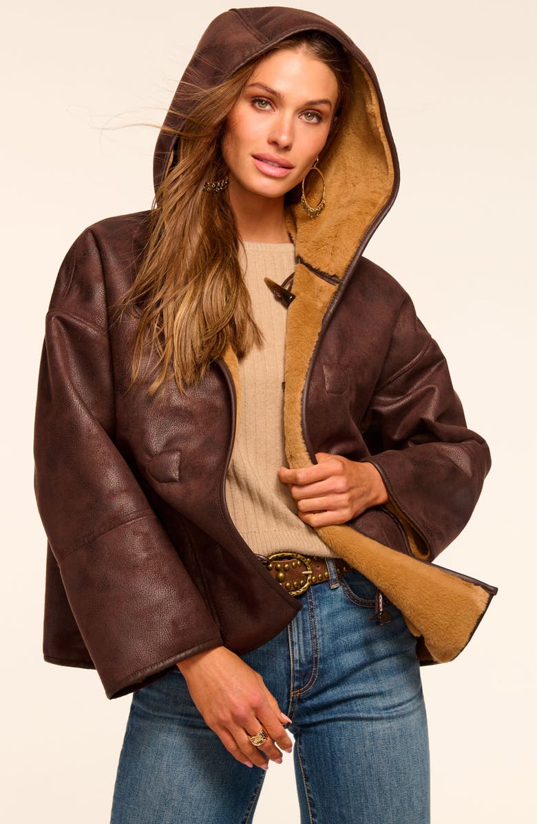 Ramy Brook Lucy Reversible Faux Shearling Hooded Jacket, Alternate, color, Camel