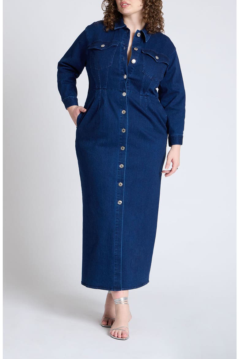 Denim Fitted Dress, Main, color, MEDIUM WASH