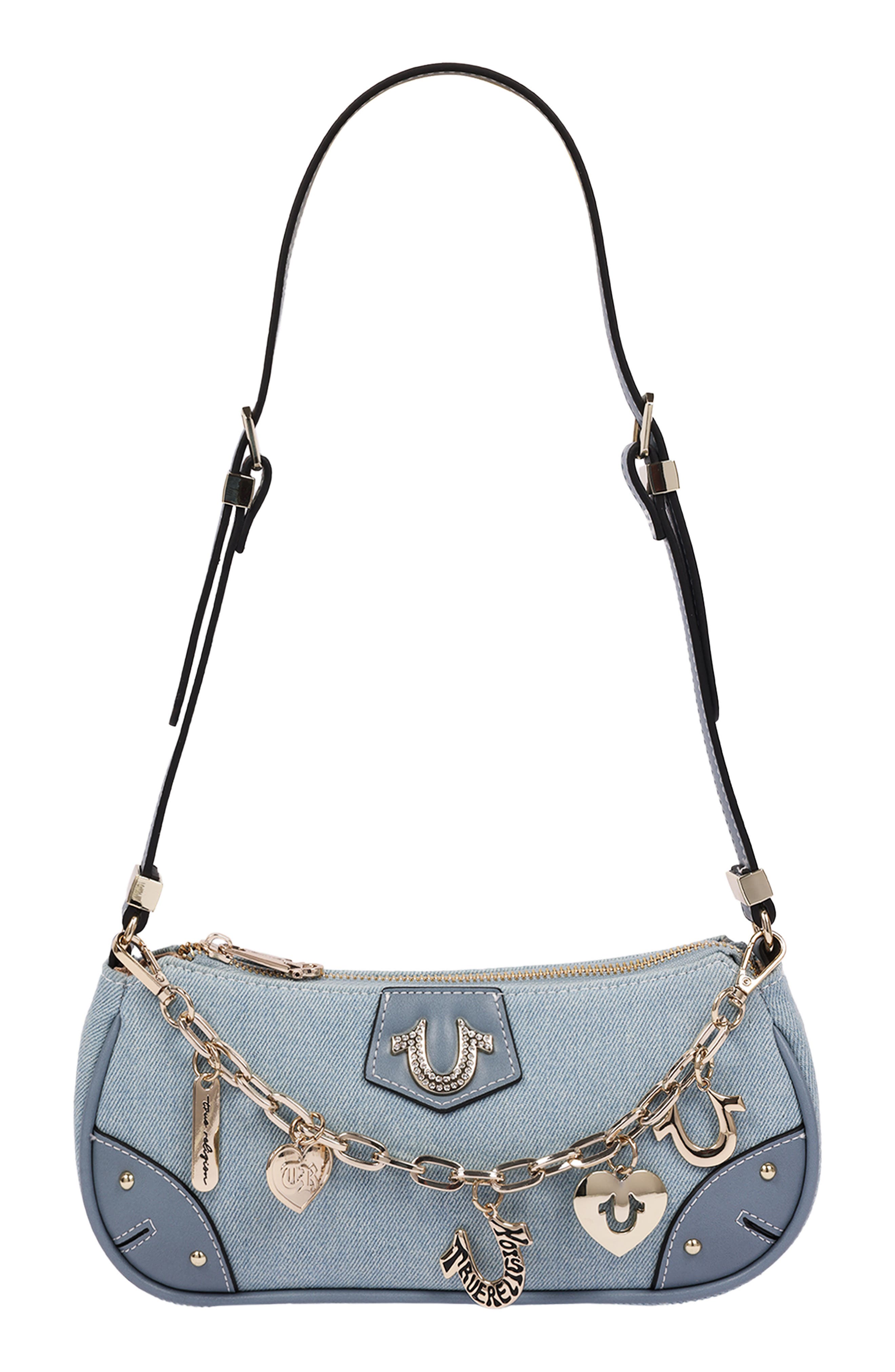 Horseshoe Chain Denim Baguette Bag