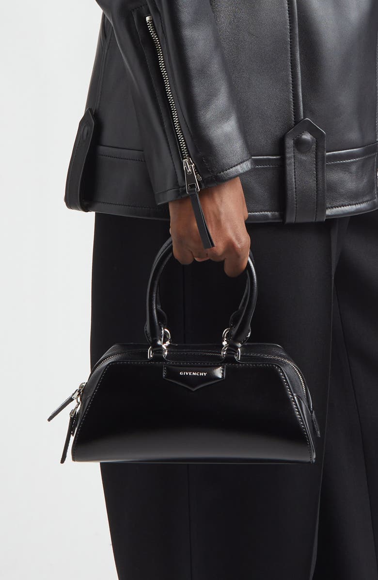 Givenchy Mini Antigona Leather East/West Satchel, Alternate, color, Black
