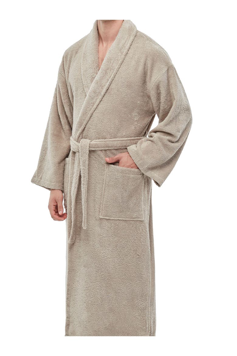 Mens Classic Shawl Collar Ankle Length Terry Bathrobe, Alternate, color, Latte