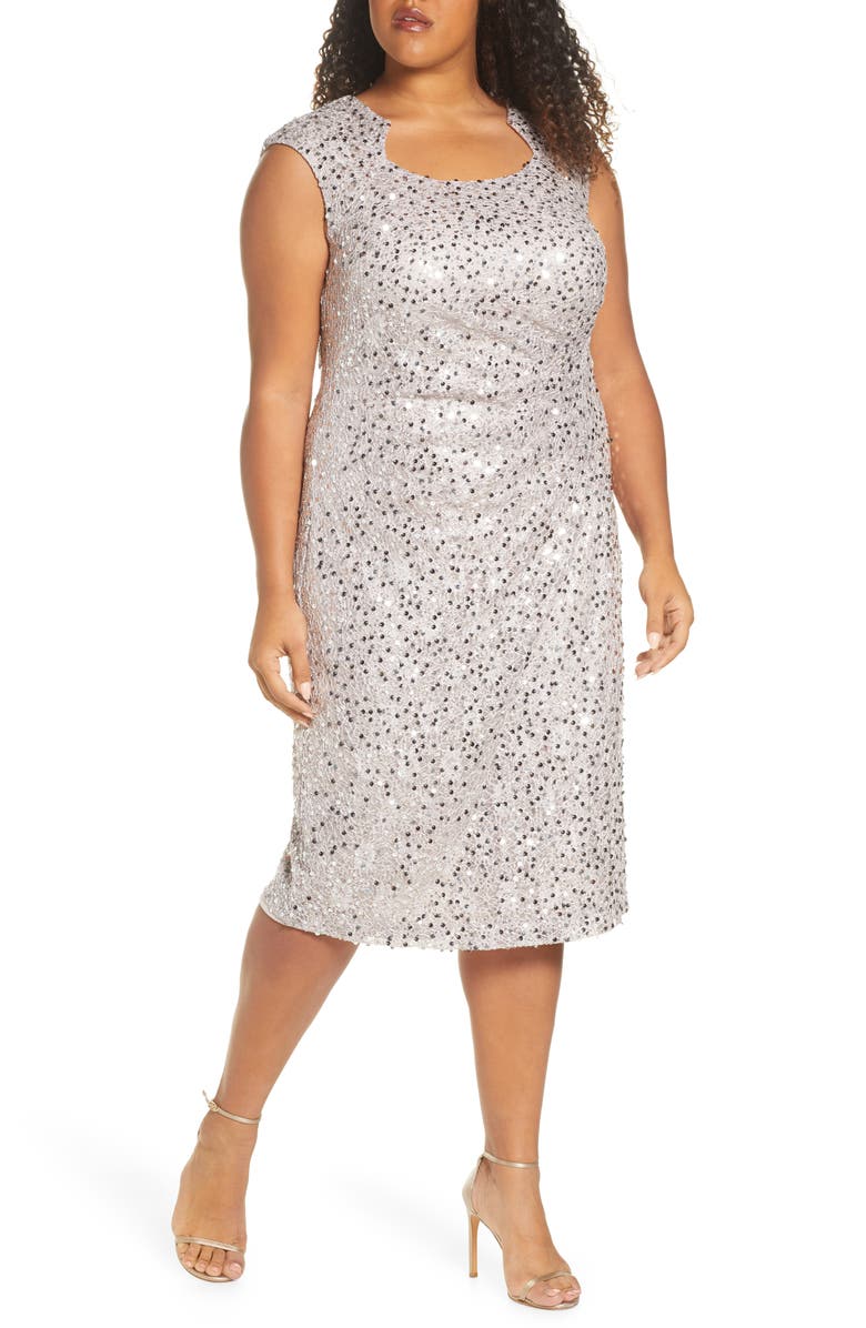 Tahari Sequin & Beaded Cocktail Dress, Main, color,