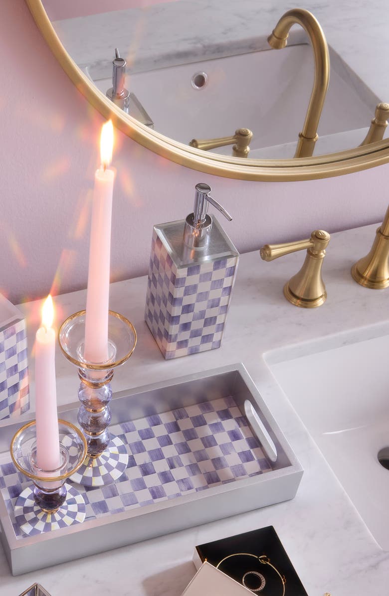 MACKENZIE CHILDS Violet Check Glass Soap Pump, Alternate, color, Violet