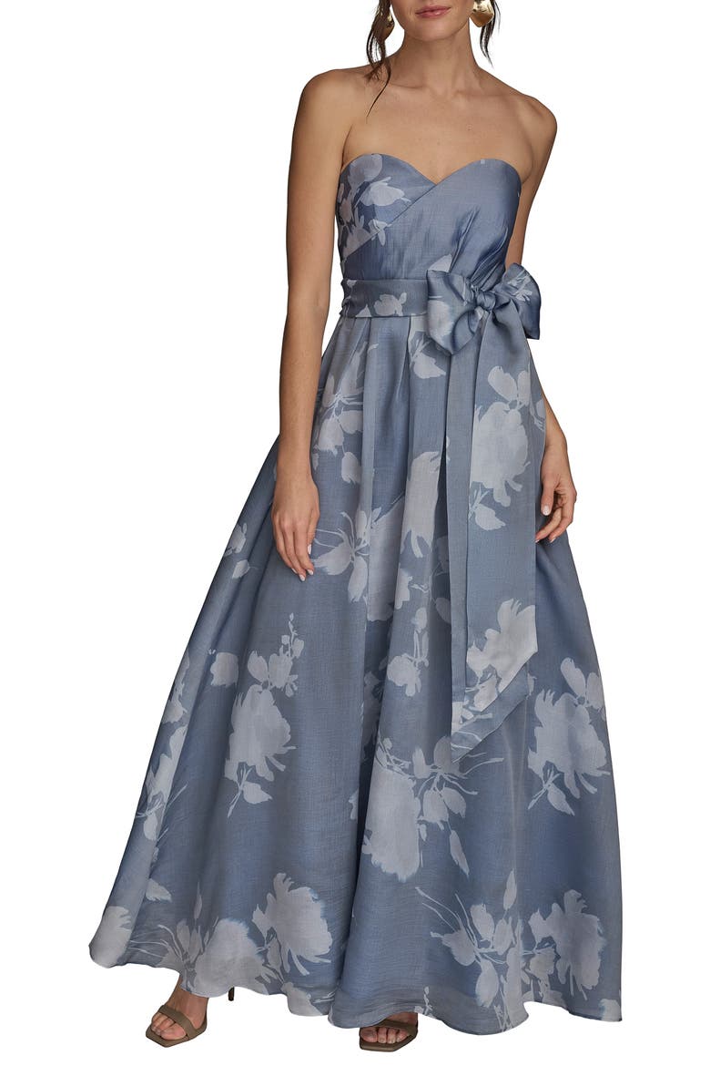 Floral Strapless Fit & Flare Gown, Main, color, MARBELLA MULTI