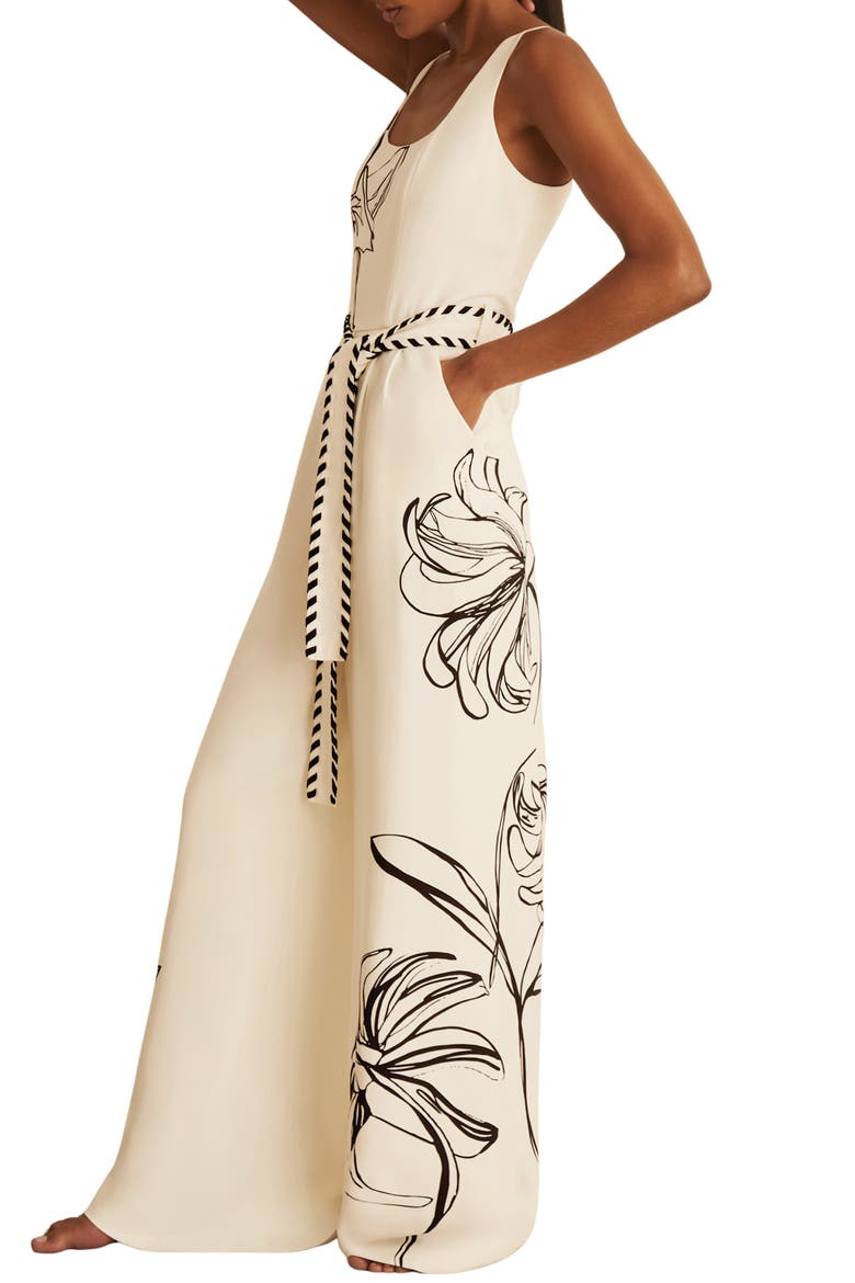 Kinsley Floral Jumpsuit, Main, color, IVORY/ BLACK