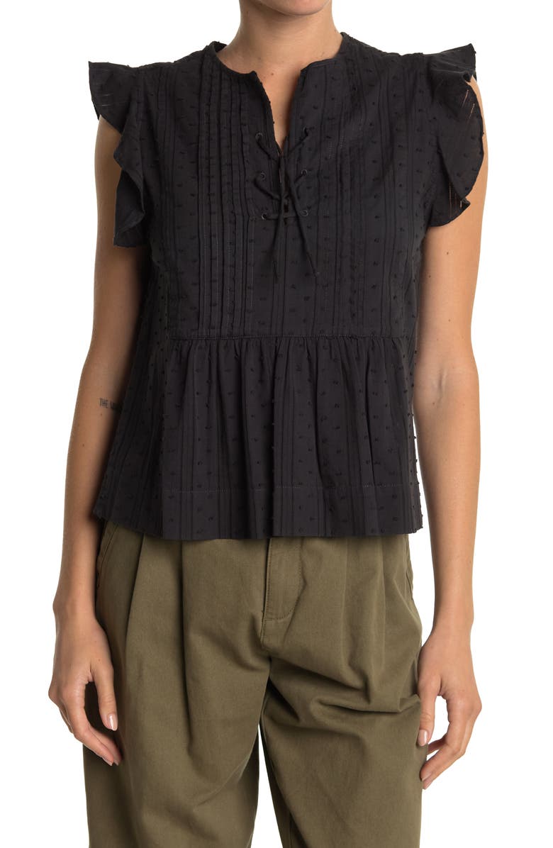 Alex Mill Swiss Dot Ruffle Sleeve Top, Main, color,