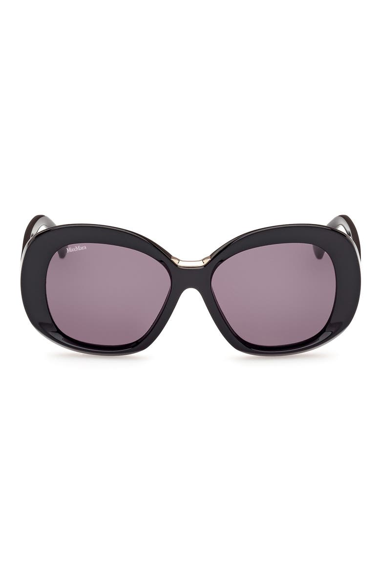 Edna 55mm Round Sunglasses, Main, color, SHINY BLACK / SMOKE