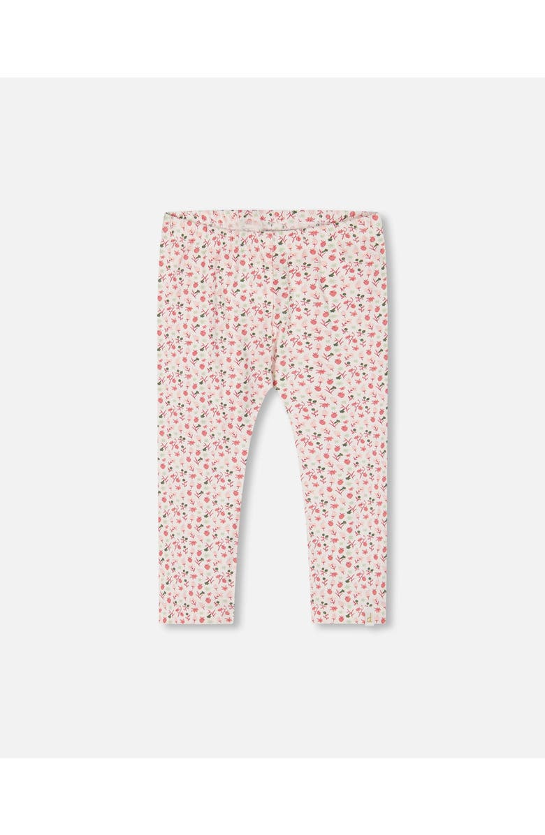 Deux par Deux Little Girl's Printed Capri Legging Small Flowers On Cream Background, Main, color, 