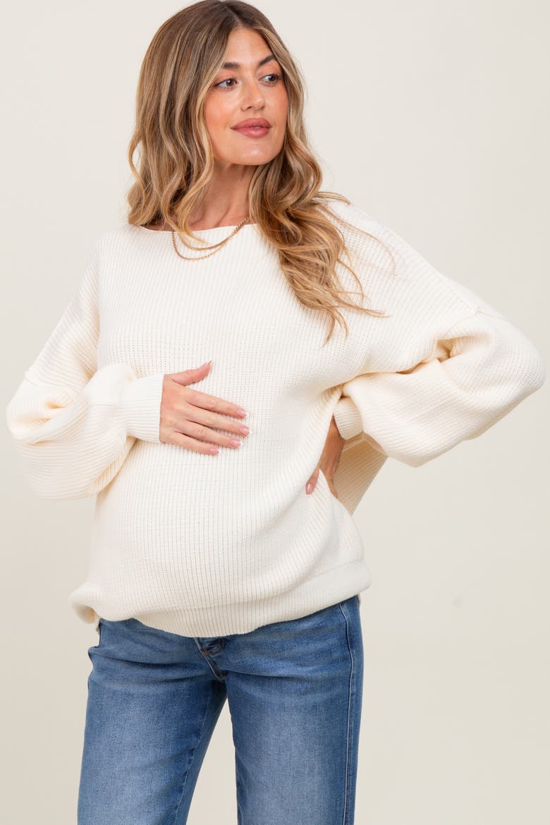 Balloon Sleeve Boat Neck Knit Sweater, Alternate, color, Cream