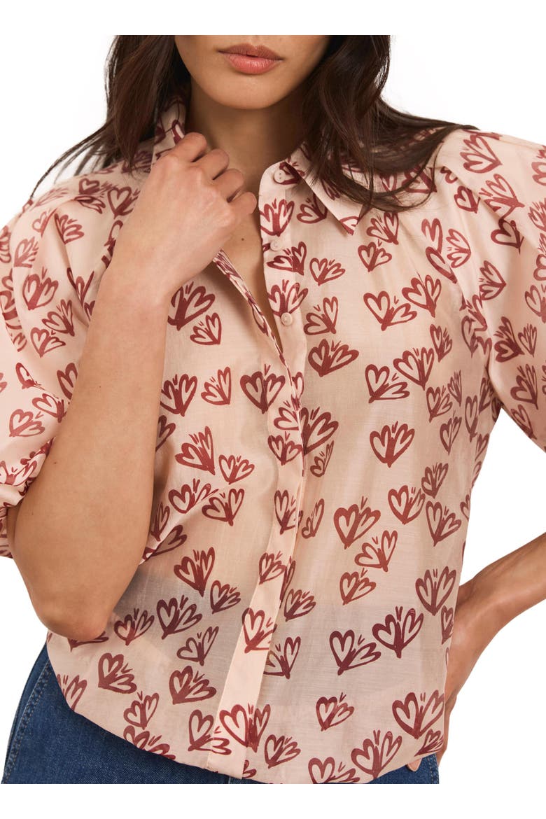 Heart Print Puff Sleeve Shirt, Alternate, color, Light Pink