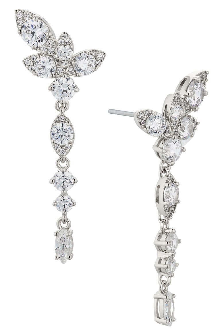 Whimsy Cubic Zirconia Cluster Linear Drop Earrings, Main, color, RHODIUM