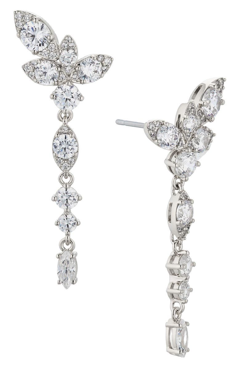 Nadri Whimsy Cubic Zirconia Cluster Linear Drop Earrings, Main, color, Rhodium