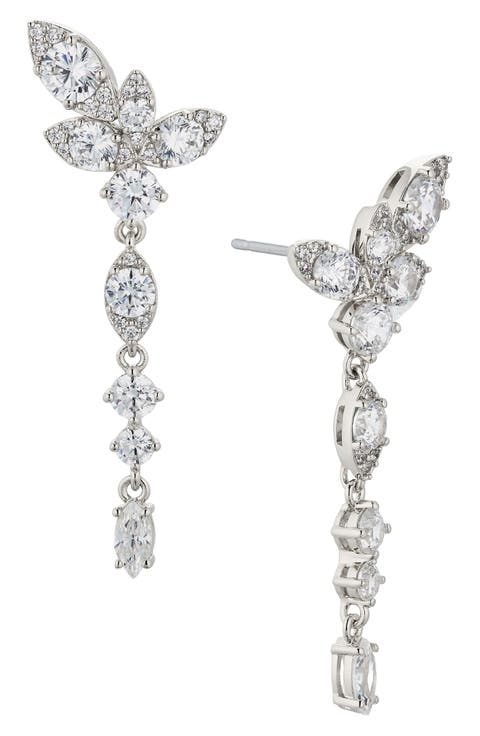 Whimsy Cubic Zirconia Cluster Linear Drop Earrings