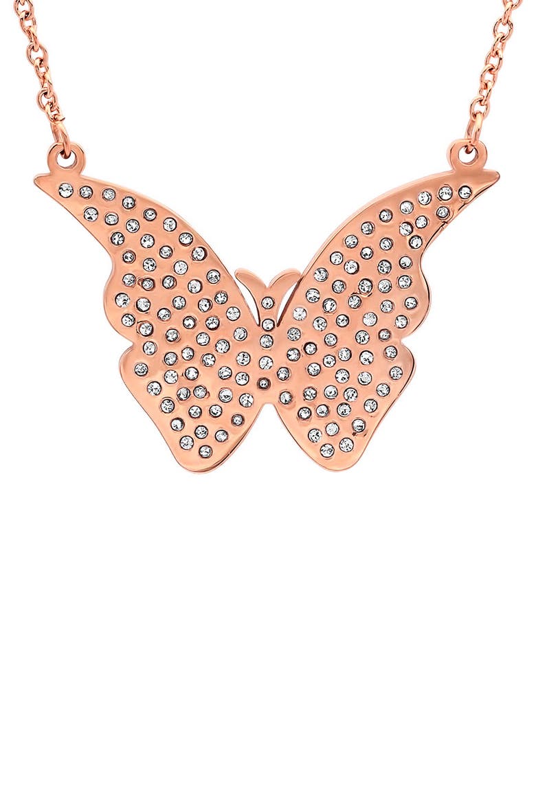 Cubic Zirconia Butterfly Pendant Necklace, Alternate, color, GOLD