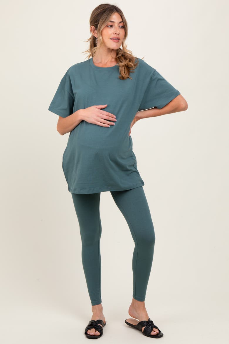 Oversized Crewneck Short Sleeve and Legging Set, Alternate, color, Light Olive