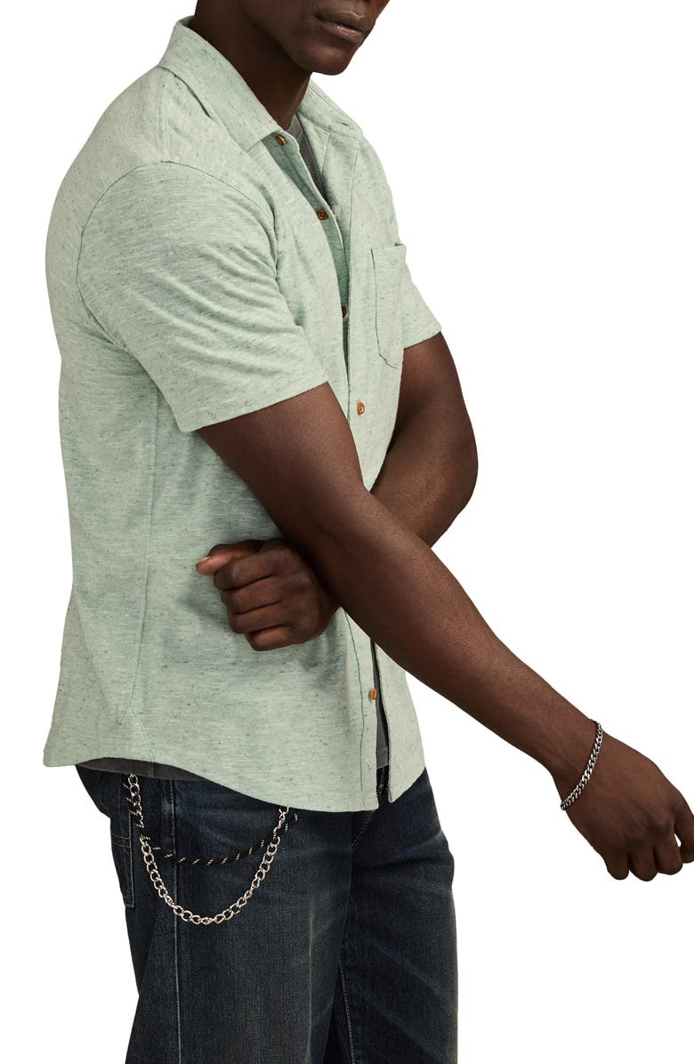Lucky Brand Slub Knit Short Sleeve Cotton Blend Button-Up Shirt, Alternate, color, Frosty Spruce