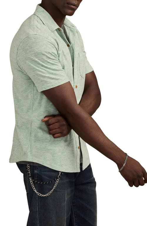 Lucky Brand Slub Knit Short Sleeve Cotton Blend Button-up Shirt In Green