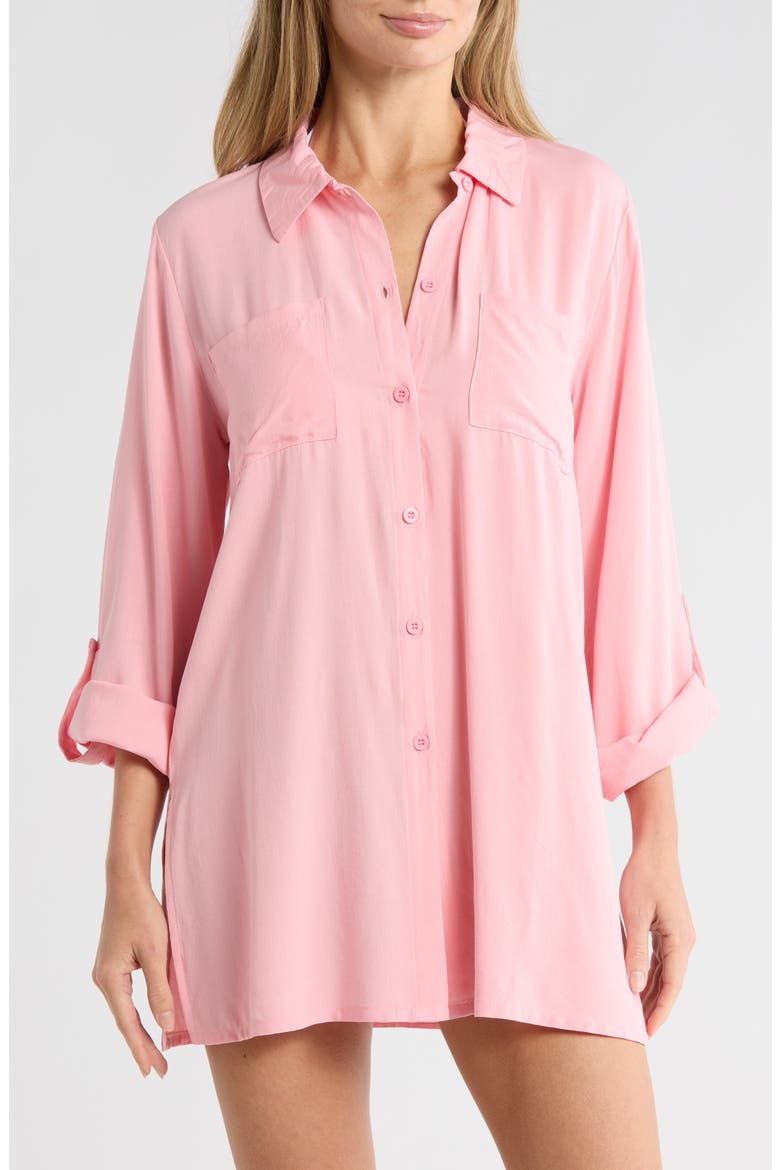 Beach Cover-Up Shirt, Main, color, PINK