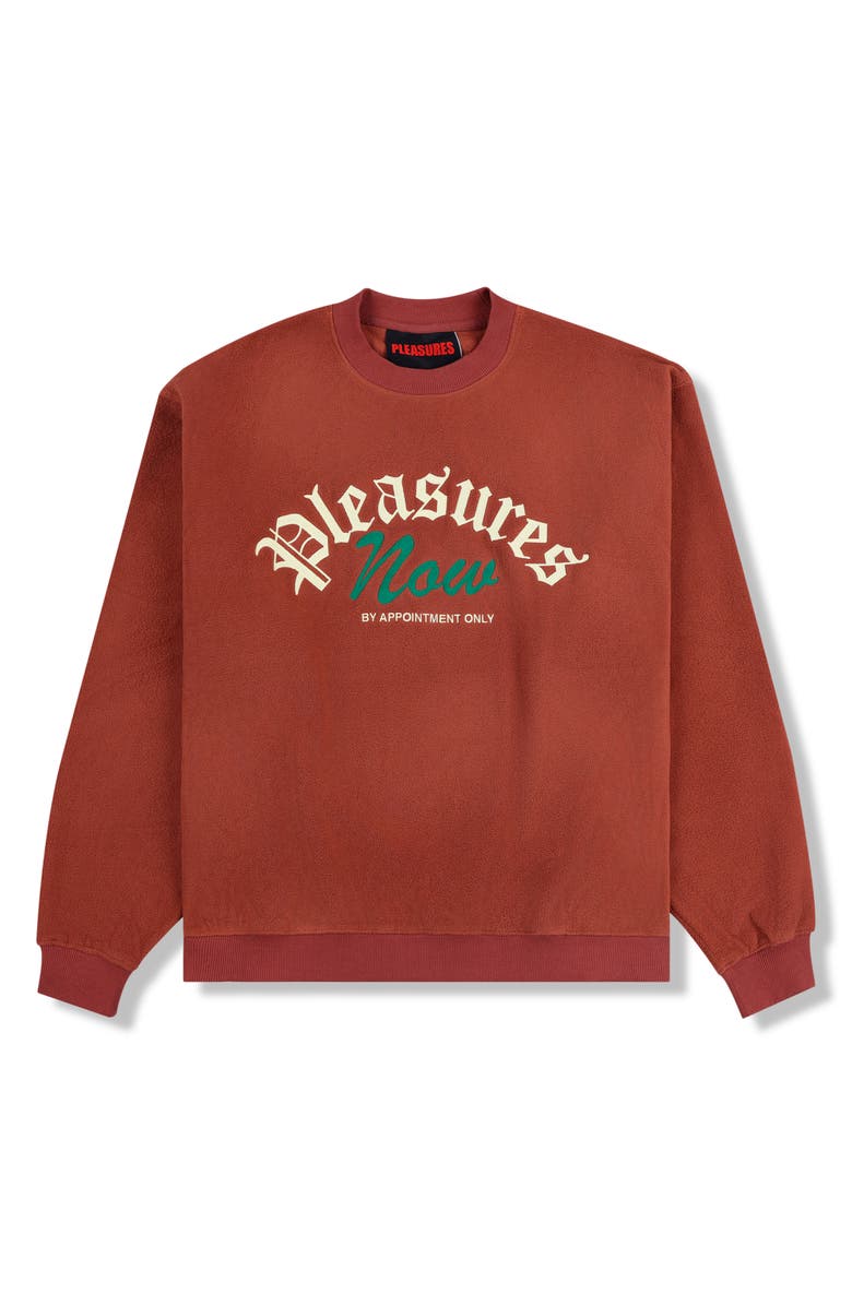 PLEASURES Appointment Fleece Crewneck Sweatshirt, Alternate, color, Brown