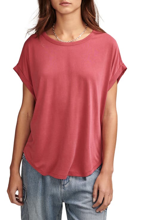 売れ筋商品|||ラッキーブランド カットソー トップス レディース Women's Lucky Ringer Cotton Classic Crewneck T-Shirt Marshmallow Lucky Brand Scoop Neck Short Sleeve Slouchy Round Hem T