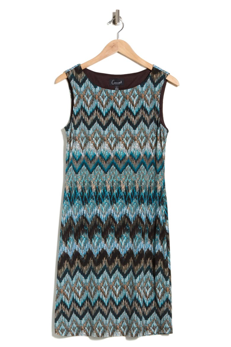 Chevron Print Sleeveless A-Line Dress, Alternate, color, PEACOCK
