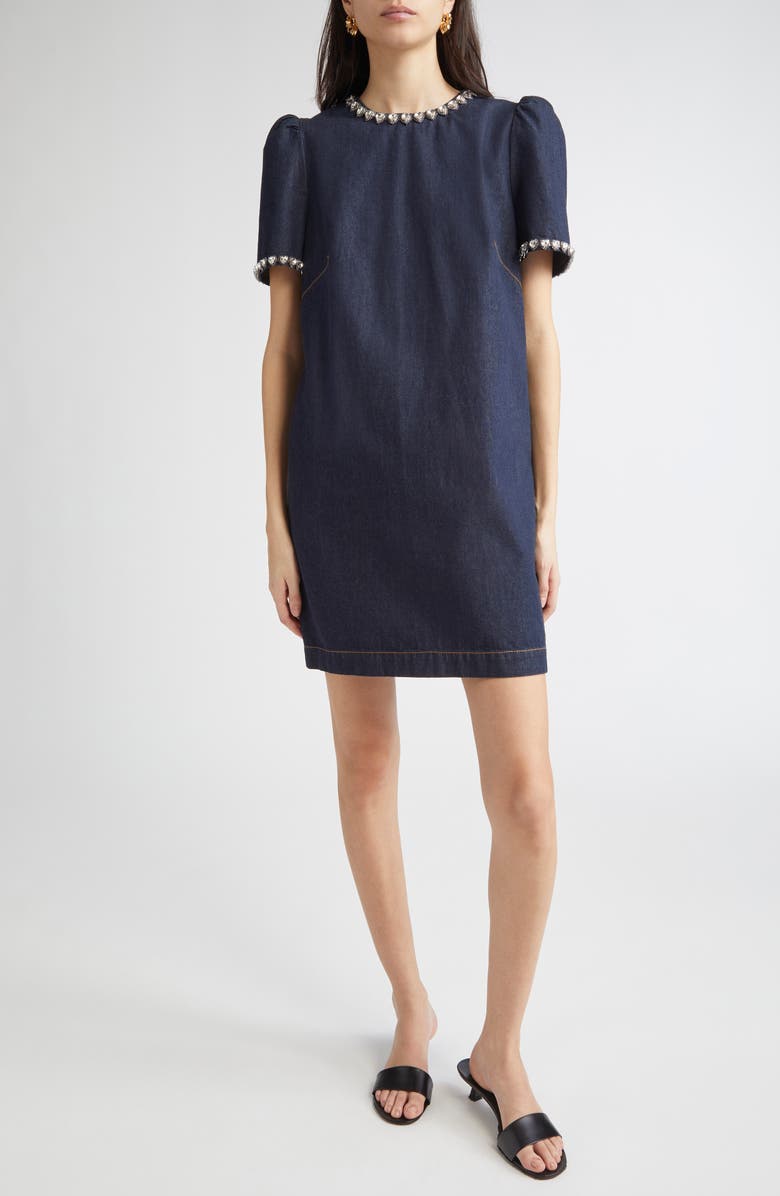 Zimmermann Crystal Embellished Denim Minidress, Main, color, Night Sky