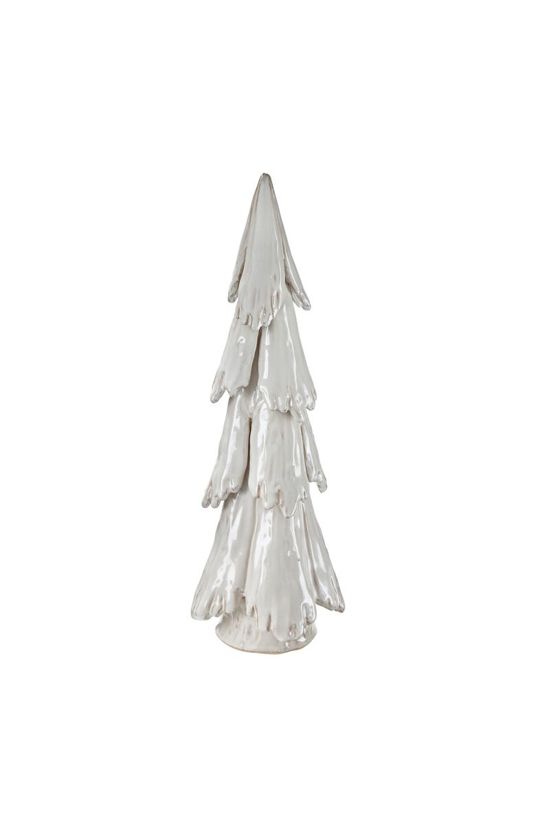 tag Tall Pine Snowy Ceramic Tree Decor Holiday Figurine, Main, color, White