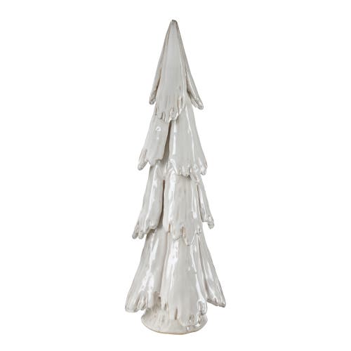 Tag Tall Pine Snowy Ceramic Tree Decor Holiday Figurine In White