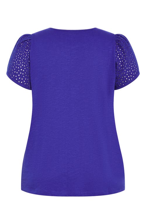 City Chic Linny Eyelet Puff Sleeve Cotton Top In Blue