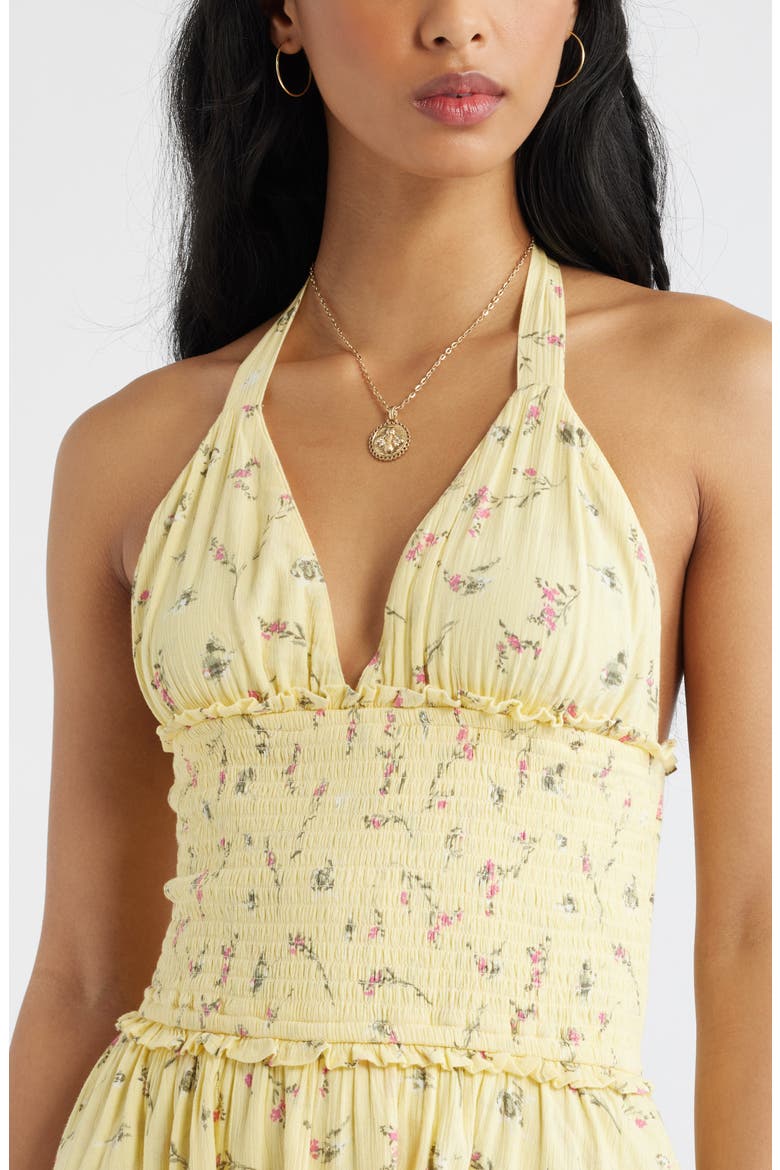 Tie Back Halter Cotton Blend Minidress, Alternate, color, YELLOW- OLIVE MEREDITH BLOOMS