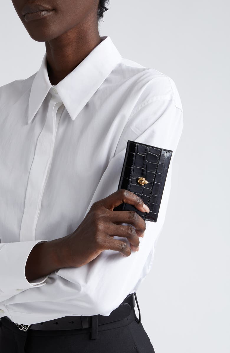 McQueen Alexander McQueen Croc Embossed Leather Card Holder, Alternate, color, 